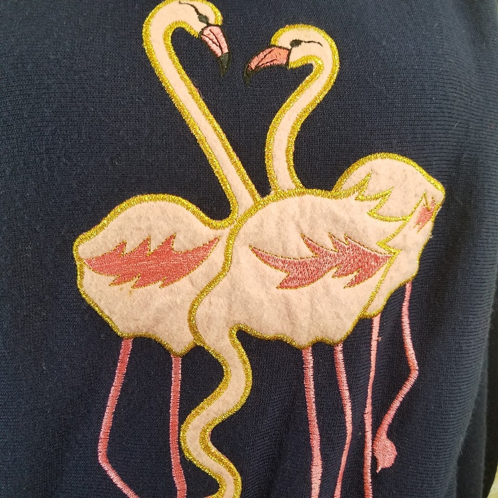 Vintage Leroy Knitwear Knit Navy Flamingo Sweater - Picture 2 of 4